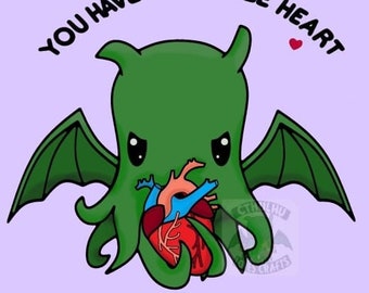 Cthulhu holding anatomical heart Valentines Day card, Romantic, Anniversary, Nerdy Greetings card H.P. Lovecraft Mythos Digital File