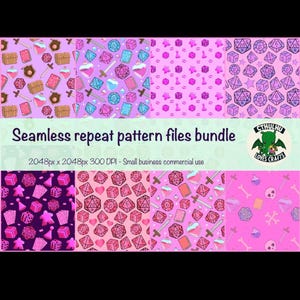 Girly pop TTRPG and board games seamless pattern bundle - 8 different repeating patterns for pink loving cozy gamer girls