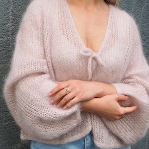 Hand-Knitted Mohair Cardigan: Oversized Bridal Coquette Sweater