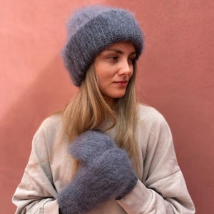 Grobstrick Mohair Mütze und Handschuhe Set: Handgefertigter Damen Winterstrick