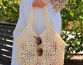 Crochet Raffia Tote Bag: Woven Vegan Shoulder Bag