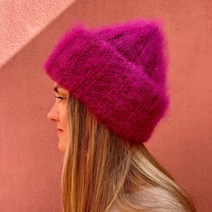 Grobstrick Mohair Beanie: Flauschige Damen Wintermütze