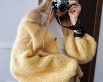 Handmade Brushed Alpaca Cardigan: Oversized Mohair Knit Sweater