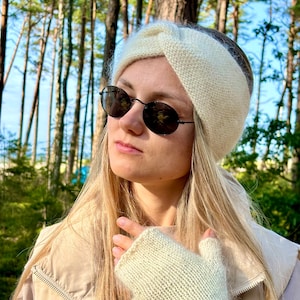 Crochet  Mohair Headband - Crochet Brushed Mohair Beanie - Fluffy Knit Mohair Beanie - Crochet Wool Hat - Women’s Winter Knit Hat
