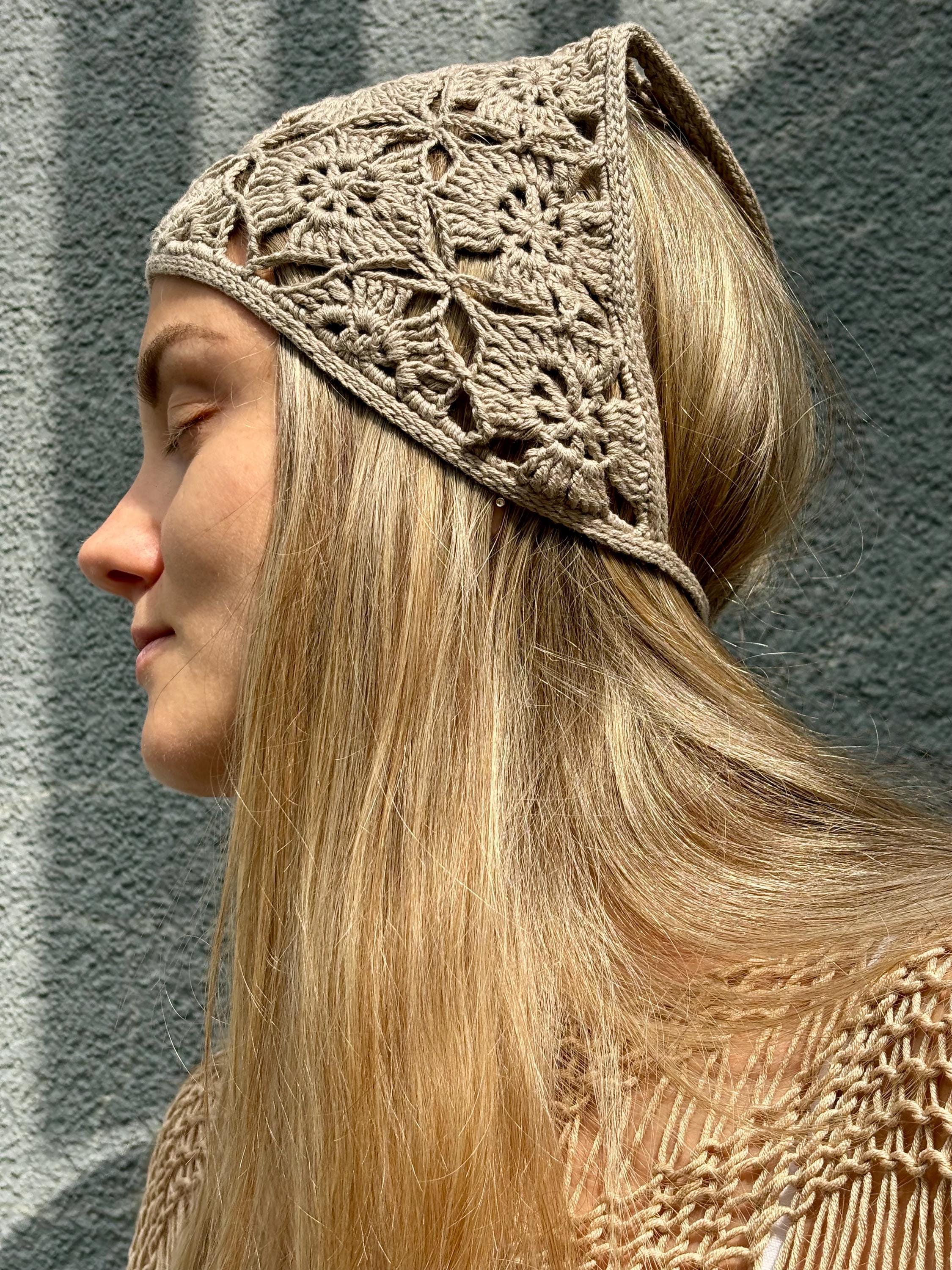 Crochet Cotton Lace Head Scarf: Boho Cottagecore Hair Kerchief