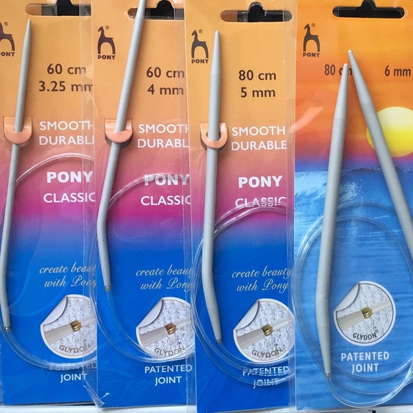 Fixed Circular Knitting Needles, All Lengths and Sizes, 2.75mm - 10mm, Pony Classic Brand