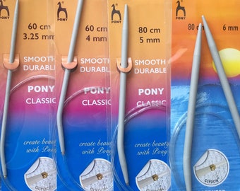 Fixed Circular Knitting Needles, All Lengths and Sizes, 2.75mm - 10mm, Pony Classic Brand