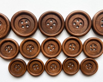 Large Natural Wood Buttons, Dark Wood, 24-35mm, Three Sizes, Dressmaking Supply, Knitting, Crochet, Bag Making, Crafts