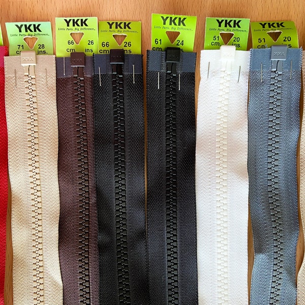 YKK Heavy Duty Zip, Open Ended, 20-30in Sizes, One Way, Pour manteau, veste, cardigan, rembourrage et coussins