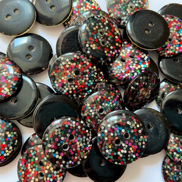 10x Multicolour Dark Glitter Buttons, 20-25mm, Rainbow Buttons, Child Buttons, Crafts