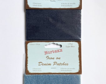 Denim Iron-On Patch, Dark Blue, Light Blue, Jeans, Sewing Supply, Care & Repair