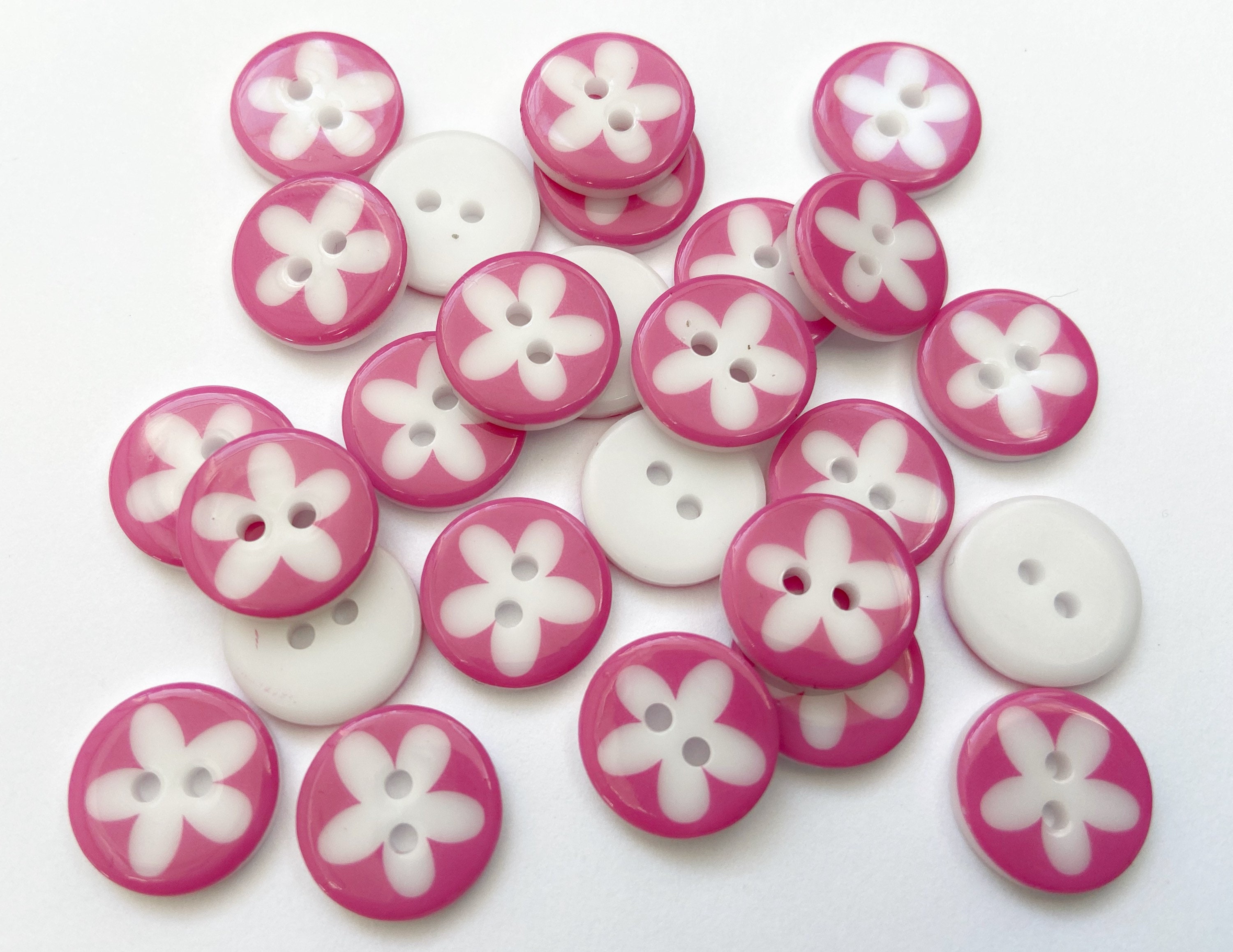 10x 13mm Flower Buttons Pink & White Dressmaking Knit Etsy