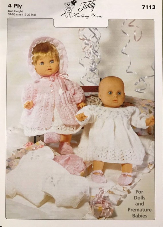 V Doll 69 Dolls clothes knitting pattern for 12 inch baby doll.