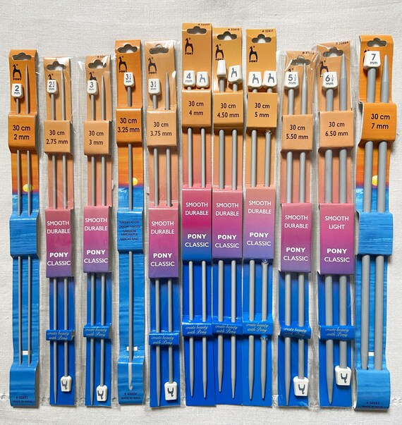 Knitting Needles-Length 25 cm to 30 cm New-Pony Sizes 2 mm to 8 mm Knitting Needles-Length 25 cm to 30 cm New-Pony Sizes 2 mm to 8 mm