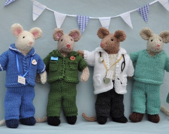 NHS Charity Knitting Pattern, Mice Pattern & Xmas Elf, KP02 18-20cm High - DK/ 4 Ply