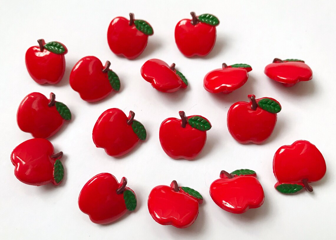10x Red Apple Shaped Buttons 20mm Sewing Supplies Knit Etsy