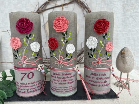 Zum Geburtstag Kerze Geburtstagskerze Rosen 60 70 75 80 85 90 Vintage echtes Wachs