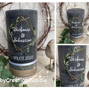 Wedding candle XL wedding candle rustic dark grey gold green white eucalyptus exclusive vintage real wax