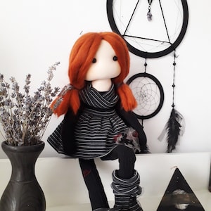 Handmade Witch Doll Decor – Whimsical Black and Copper Witch, Fall Shelf Sitter, Halloween Fairy Doll, Gothic Cottagecore Gift