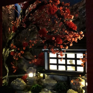 Diorama japonés, jardín de té japonés, puerta Torii, casa de té, rincón de lectura de Sakura