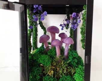 Glowing purple mushrooms lantern, Fungi decor, Fairy lantern, Toadstool decor, Lantern lights, Forest mushrooms, Lantern decor, Fairy lamp