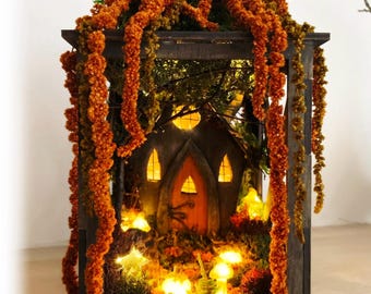 Haunted Witch House Lantern: Spooky Halloween Fairy Decor