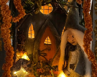 Haunted Witch House Lantern: Spooky Halloween Fairy Decor