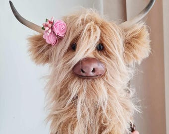 Handmade Highland Cow Plush: Scottish Cattle Decoration