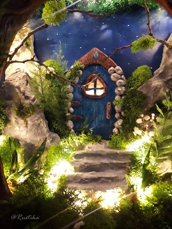 Magical diorama, mini dream world, shadow box, dark blue