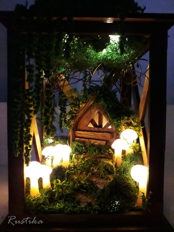 Mushrooms Lantern, Mushrooms Diorama, Mushroom Lights Decor