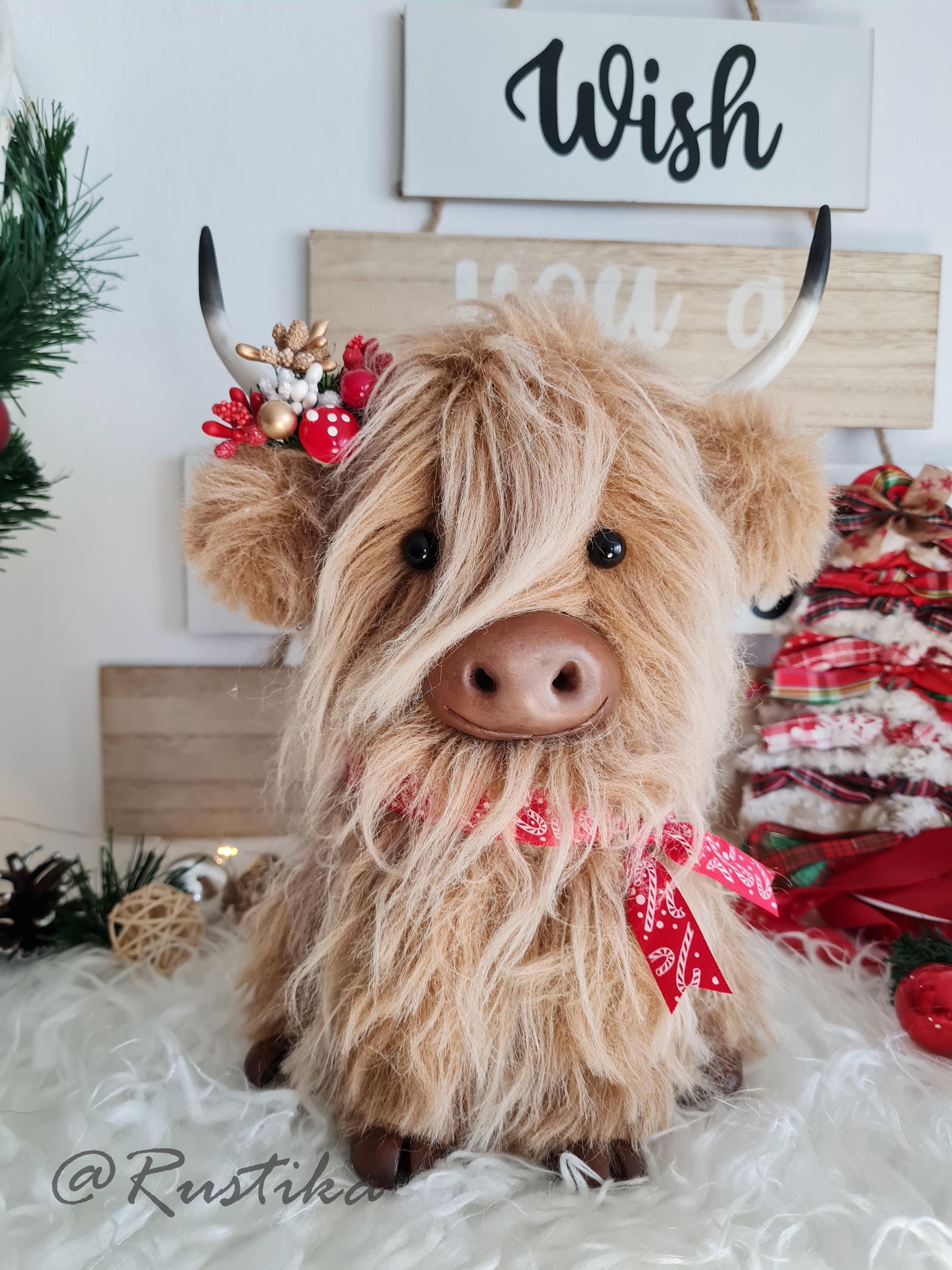 Weihnachtsgirlande Mit Highland-Kühen – 1 M Lang, Witzig Mit Weihnachtsmützen