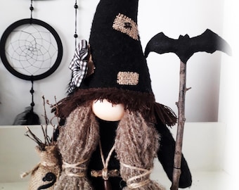 Handmade Witch Gnome: Gothic Halloween Decor, Spooky Collectible