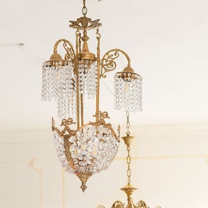 Swarovski Crystal Chandelier Art Nouveau Style - Vintage Pendant Light - Mid Century 6 Light Chandelier