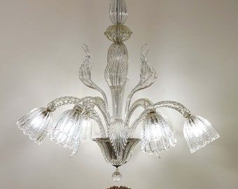 Grote Art Deco Barovier & Toso kroonluchter in Murano geblazen glas - Vintage jaren 40 kroonluchter met 6 lampen