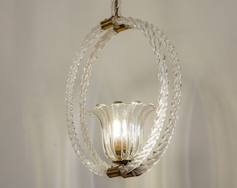 Barovier & Toso Murano glazen kroonluchter met dubbel glazen frame en centrale cup