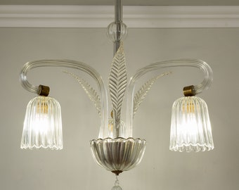 Vintage Art Deco Murano glazen kroonluchter - Drie hanglampen