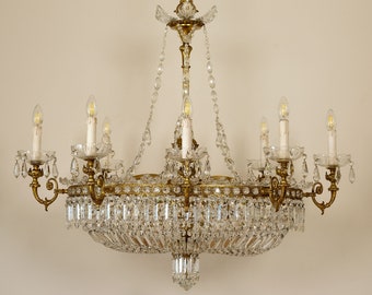 Reserved - Large oval chandelier in Bohemian crystal - Empire style chandelier with 12 lights - Antique pendant chandelier