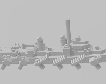 May include: A gray 3D printed model of a warship with multiple cannons and a tall mast.