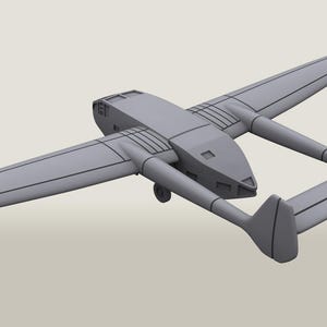 以下が含まれることがあります： 単一のプロペラと長く狭い胴体を持つ灰色の飛行機のモデル。翼は後方に掃き寄せられ、尾部は高く取り付けられています。