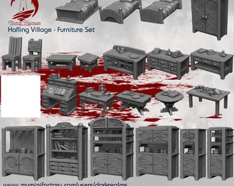 Halfling Village - Furniture Set - DND - Dungeons & Dragons - RPG - Pathfinder - Tabletop - TTRPG - Dark Realms - 28 mm