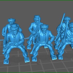 May include: A set of ten blue plastic miniature figures of soldiers wearing traditional Ottoman military uniforms. The figures are posed in a variety of stances, holding swords and rifles.