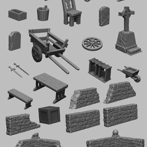 Scatter Terrain Set - DND - Dungeons & Dragons - RPG - Pathfinder - Tabletop - TTRPG - Medieval Scenery - Dark Realms - 28 mm