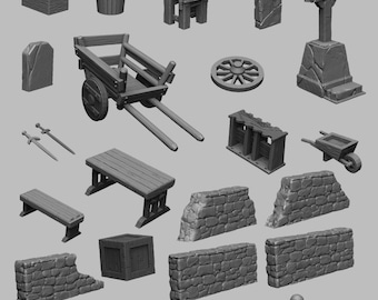 スキャッター地形セット - DND - ダンジョンズ&ドラゴンズ - RPG - パスファインダー - テーブルトップ - TTRPG - 中世の風景 - ダークレルム - 28 mm