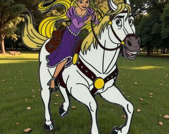 Rapunzel cavalgando Maximus - broche de fantasia da Disney