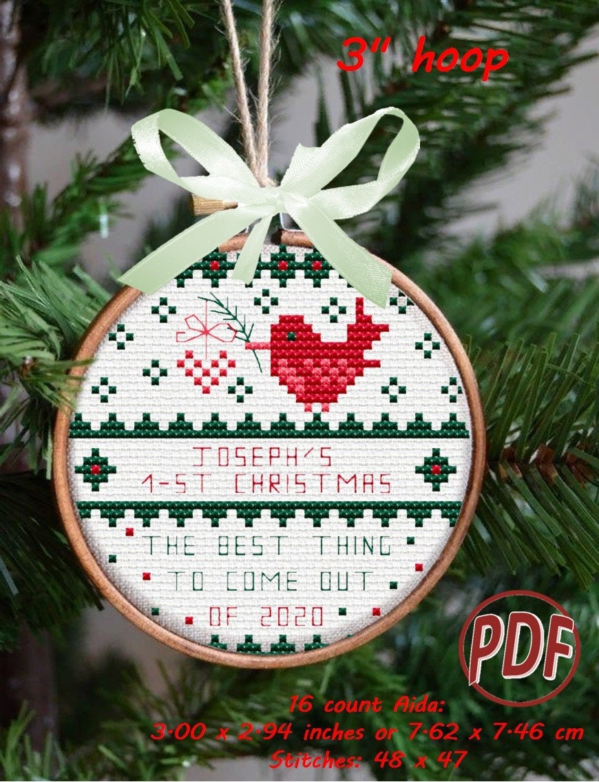 First Christmas Ornament Cross Stitch Pattern DIY Baby Gift | Etsy