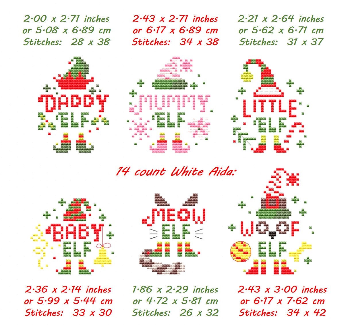 Christmas Elves Cross Stitch Pattern PDF Set of 6 Cute Elf DIY Etsy