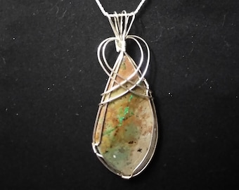Sterling Silver Wire Wrapped Peanut Butter Chocolate Chip Turquoise Pendant