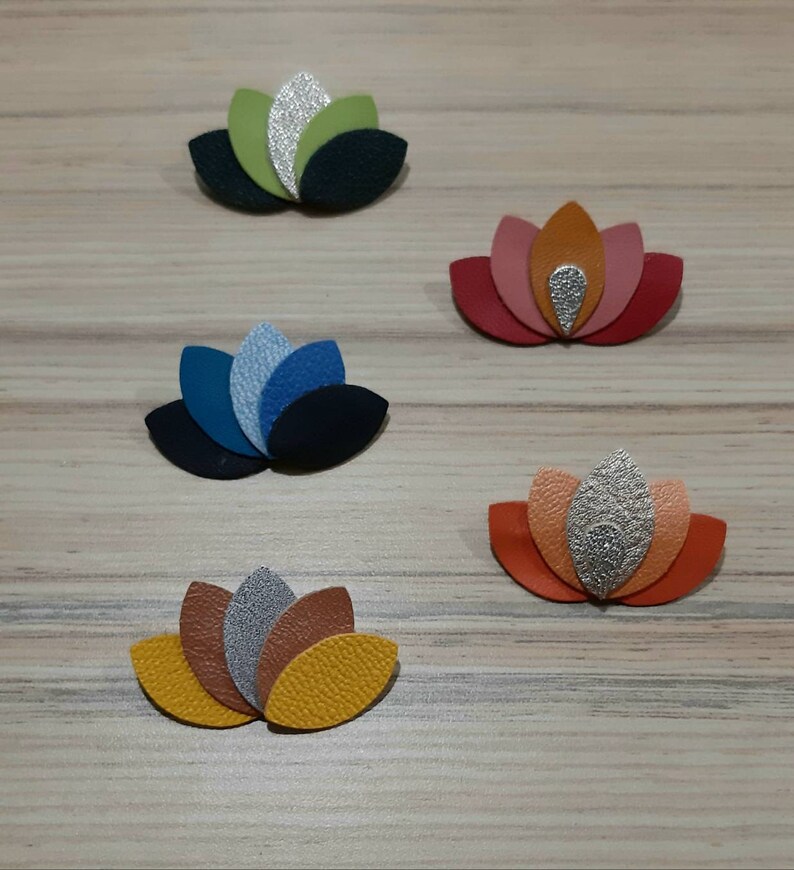 Handmade lotus flower leather brooch