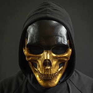 Human Skull Mask full face with realistic teeth and Gold&Black shape