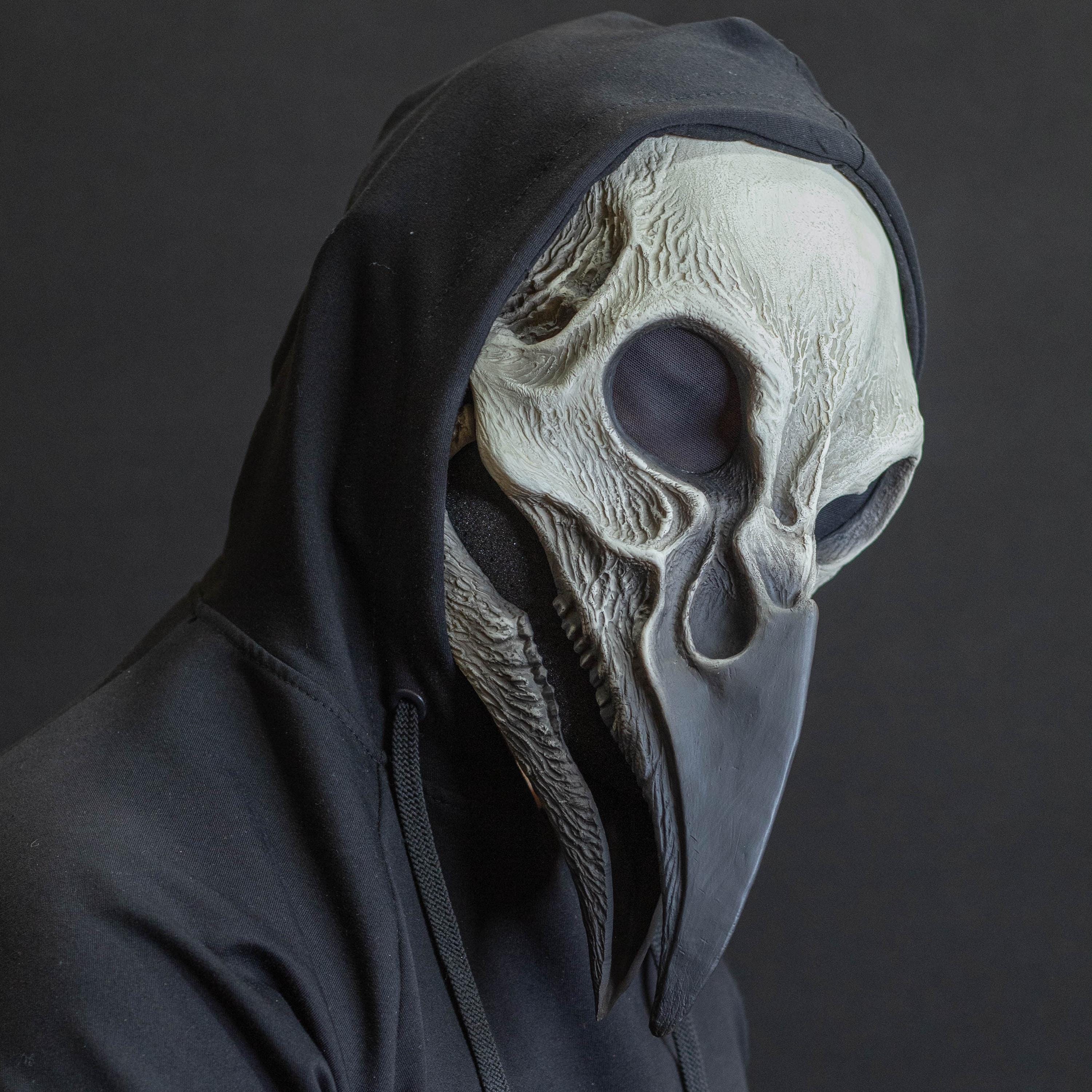 Plague Doctor Mask Bird Skull With a Movable Jaw White and Black